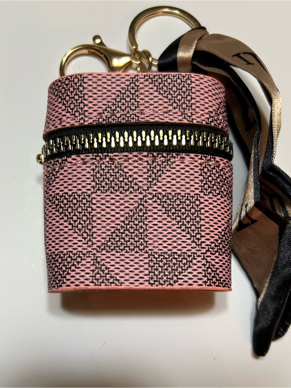 Pink Patterned Keychain/Bag Charm Pouch with Gold Hardware